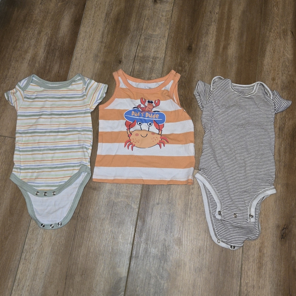 Crab Print Orange and White Striped Onesie